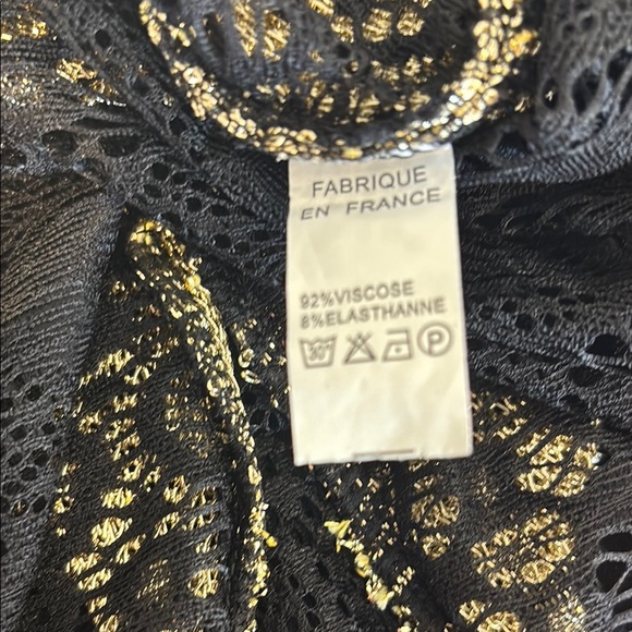 NWOT Black and Gold Kaftan Floral Crochet Swim Coverup with Belted Waist - Picture 10 of 10